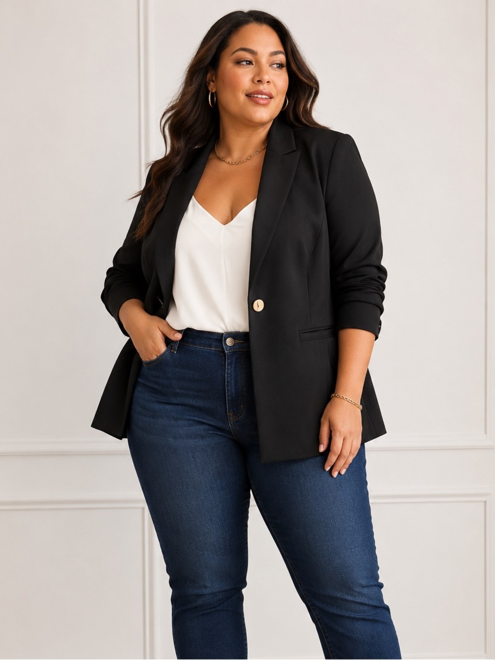 ELOQUII Black Ponte Blazer Women’s 20 Plus Size Stretch One Button Workwear EUC